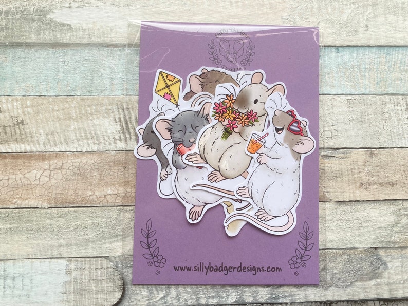 Summer Rat Stickers Pack of 6 Rat Stickers Cute Playful Rat glossy stickers image 3