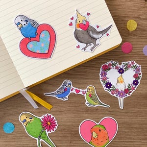 Love Bird Sticker Pack | Pack Of 6 Cute Bird Stickers | Cockatiel, Budgie, Lovebird Stickers | Cute Pet Bird Stationery