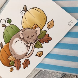 Pumpkin Ratty Art Print A5 And 6 x 4 Sizes Cute Pet Rat Art Print Fancy Rat Wall Art Gift image 5