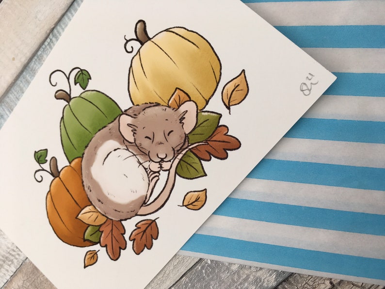 Pumpkin Ratty Art Print A5 And 6 x 4 Sizes Cute Pet Rat Art Print Fancy Rat Wall Art Gift image 5