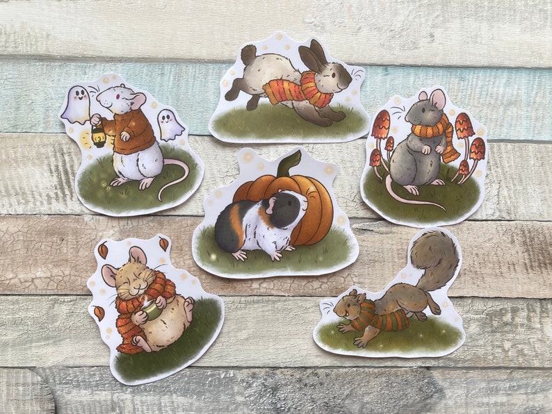 Autumn Animal Stickers Pack of 6 Animal Stickers Fun Autumn Animal Glossy Stickers image 1