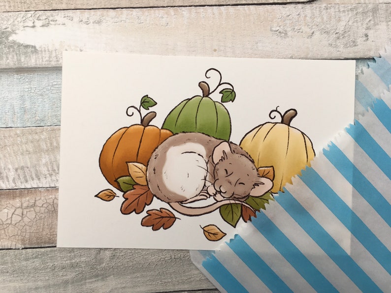 Pumpkin Ratty Art Print A5 And 6 x 4 Sizes Cute Pet Rat Art Print Fancy Rat Wall Art Gift image 3