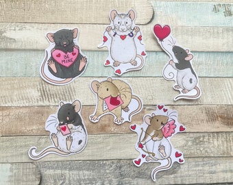 Rat Love Stickers | Set Of 6 Glossy Rat Stickers | Cute Pet Rat Planner Stickers