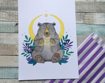 Magical Moon Bear | Bear Art Print | Watercolour Illustration