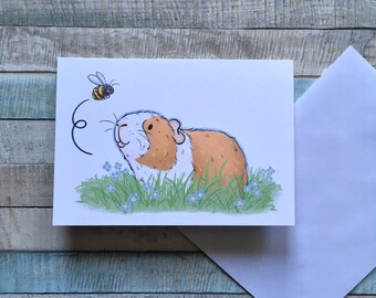 Cute Guinea Pig Greeting Card, A6 Blank Greeting Card, Guinea Pig Lover Greeting Card