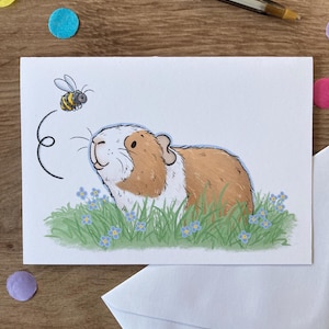 Cochon bourdon | Carte de voeux mignonne de cobaye | Carte de voeux vierge avec cochon d'Inde et abeille