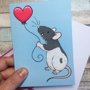 Heart Balloon Rat A6 Greeting Card Cute Fancy Rat Blank Greeting Card Hooded Rat Love Card Cute Ratty Valentine image 2