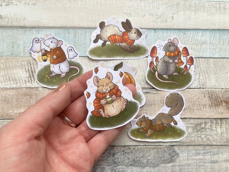Autumn Animal Stickers Pack of 6 Animal Stickers Fun Autumn Animal Glossy Stickers image 2