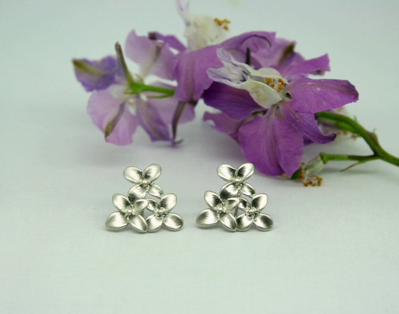 Flower cluster earrings, brides earrings, bridesmaid earrings, flower studs, cherry blossom earrings, forget me not earrings, silver studs image 3