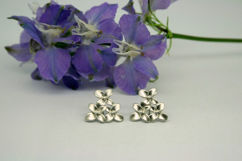 Flower cluster earrings, brides earrings, bridesmaid earrings, flower studs, cherry blossom earrings, forget me not earrings, silver studs image 1