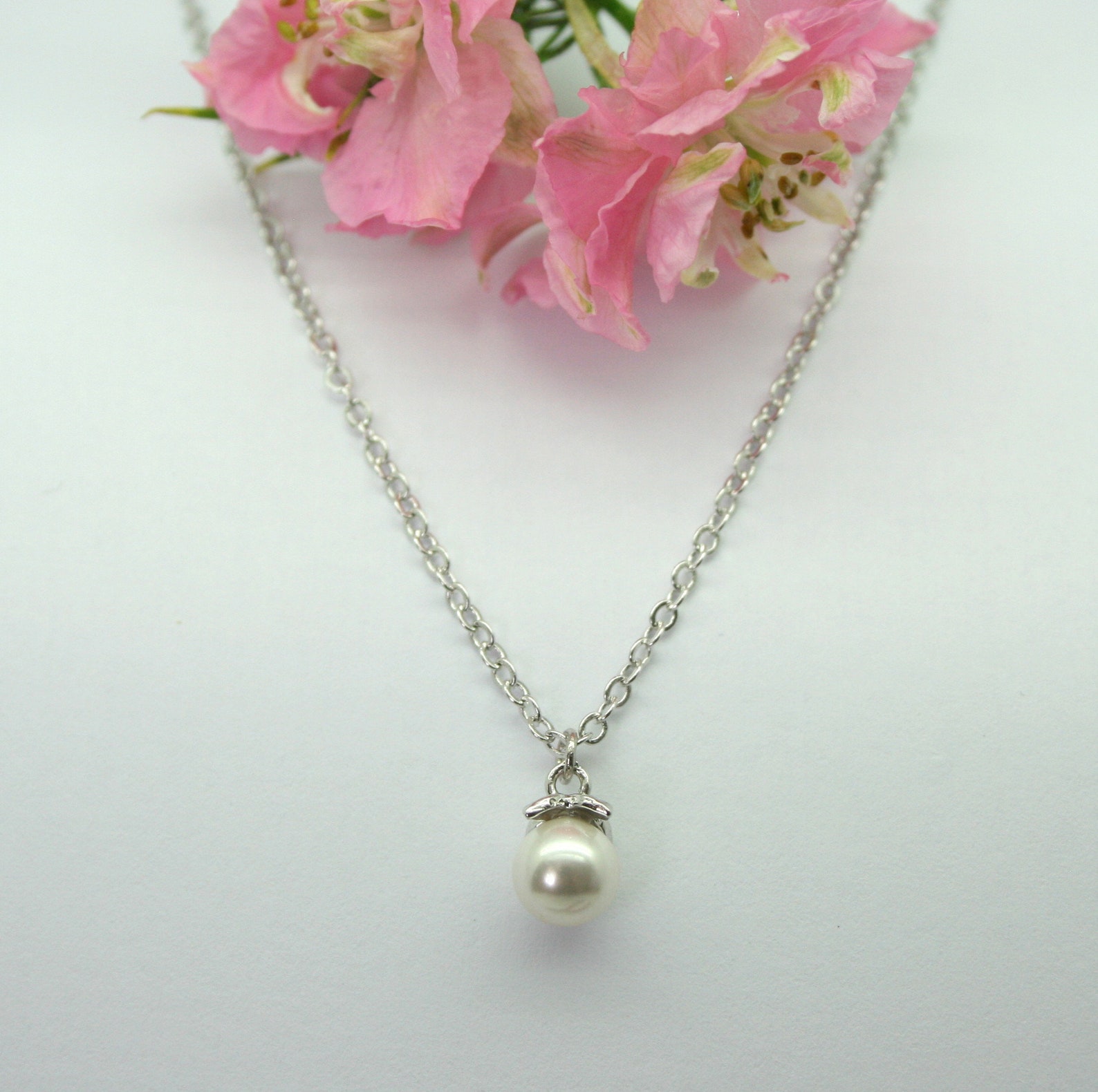 Pearl Drop Necklace Bridal Necklace Swarovski Pearl Etsy