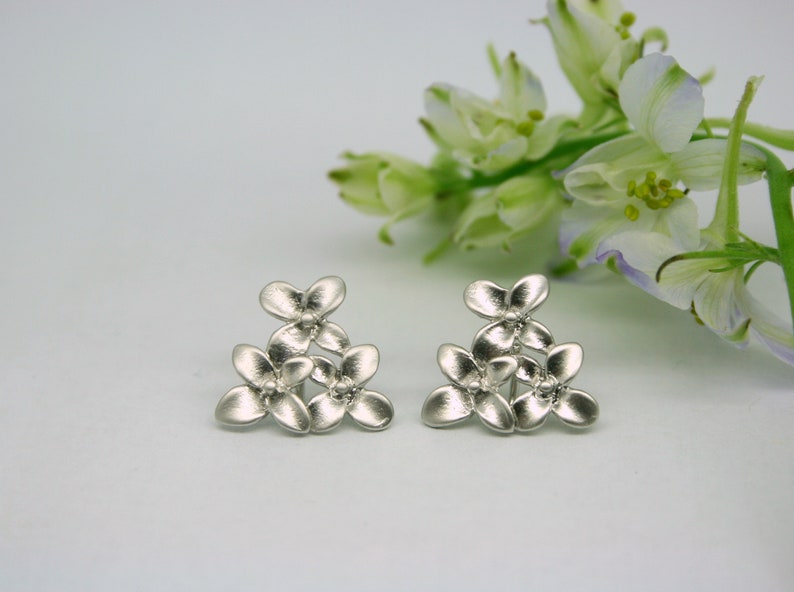 Flower cluster earrings, brides earrings, bridesmaid earrings, flower studs, cherry blossom earrings, forget me not earrings, silver studs image 5