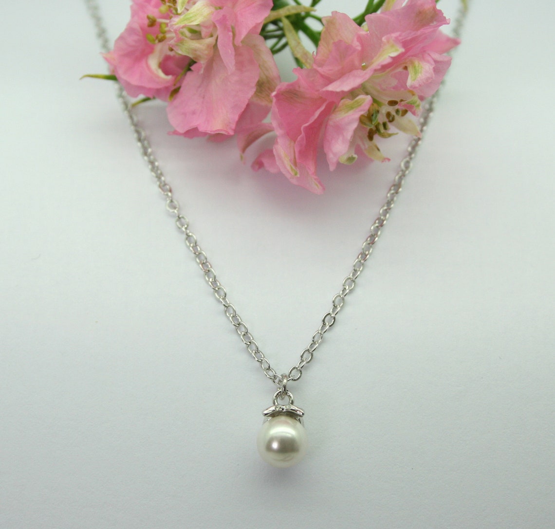 Pearl Drop Necklace Bridal Necklace Swarovski Pearl Etsy