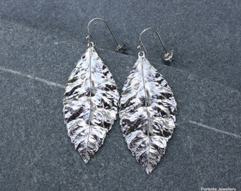 SALE PRICE Very long silver leaf earrings, large leaf drop earrings, wedding earrings, silver earrings, brides earrings, autumn earrings