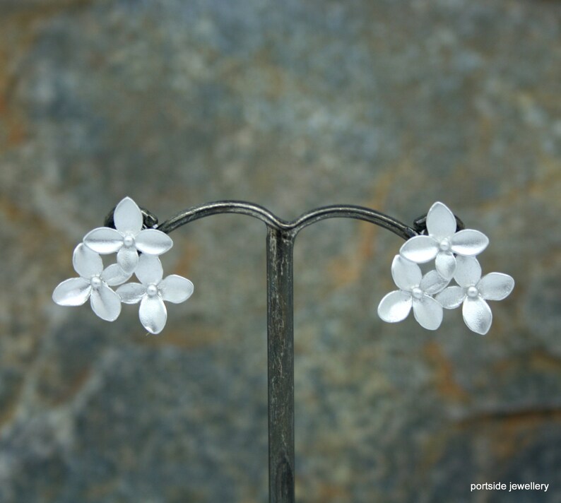 Flower cluster earrings, brides earrings, bridesmaid earrings, flower studs, cherry blossom earrings, forget me not earrings, silver studs image 4