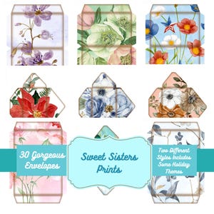 30 lindos envelopes para baixar, dois estilos, incluindo alguns temas de feriados. Cores lindas e padrões florais. Imprima, dobre e cole.