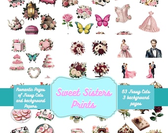 Romance Fussy Cuts & Rose Background Papers, Download for Your Beautiful Projects. Pink, Green, Teal, Blue, Vintage, Shabby, Printables