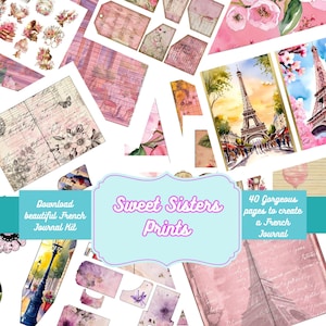 Franse dagboekkit downloaden: prachtige afbeeldingen met Frans thema voor gebruik in je kunstdagboeken, junkjournals, collages en meer.