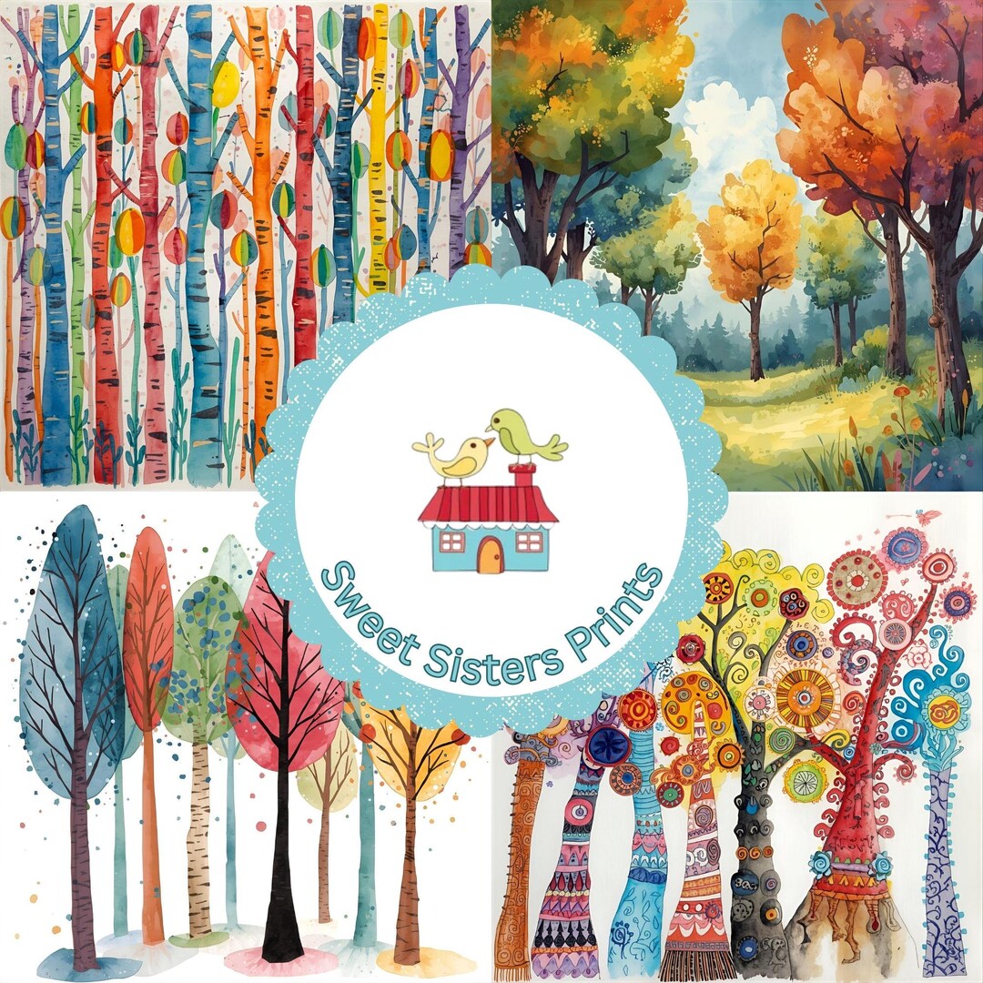 Colorful Whimsical Trees Digital Art - Funky Forest (JPG) - Etsy