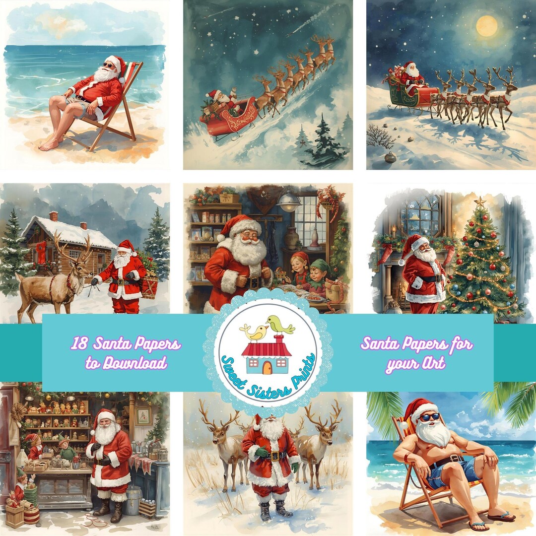 Santa Ramp Paper Santa Christmas Papers: 18 Printable Images for Art, Cards (digital ...
