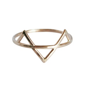 14k Geometric Ring, Three Gold Spikes Ring, Thin Gold Ring, Solid 14k Ring, Triangles