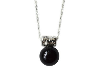 Starry Black Onyx Sphere Necklace, Onyx Necklace, Celestial Pendant, Simple Silver Pendant, Sphere Necklace