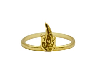 14k Fire Ring, Flame Ring, Simple Ring, Fire Sign Jewelry, Solid 14K Gold, Gift for her