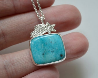 Shooting Star Turquoise Necklace, Large Turquoise Pendant, Statement Necklace, Celestial Jewelry