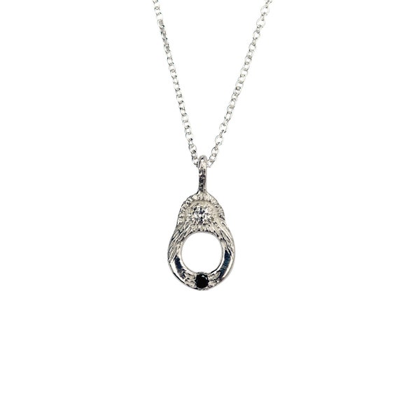 Silver Light in the Dark Necklace, Small Diamond Pendant, Silver Diamond Pendant, Black and White Diamond Necklace