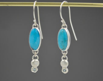 Turquoise and Montana Sapphire Dangle Earrings, Celestial Earrings, Turquoise Earrings, Moon and Stars Detail