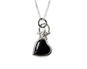 Collar de corazón y estrella de ónix, corazón de ónix negro, colgante de estrella, collar celestial, colgante de corazón, piedra preciosa de ónix, único en su tipo