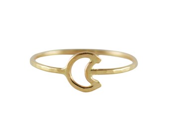 14k Gold Moon Ring, Thin Gold Ring, Crescent Moon Ring, Solid 14K Gold, Dainty Gold Jewelry, Simple Gold Band