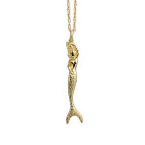 14k Gold Mermaid Pendant, Mermaid Necklace, Gold Mermaid