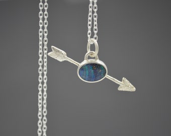 Silver Arrow and Boulder Opal Necklace, Opal Pendant, Arrow Pendant, Boulder Opal Necklace