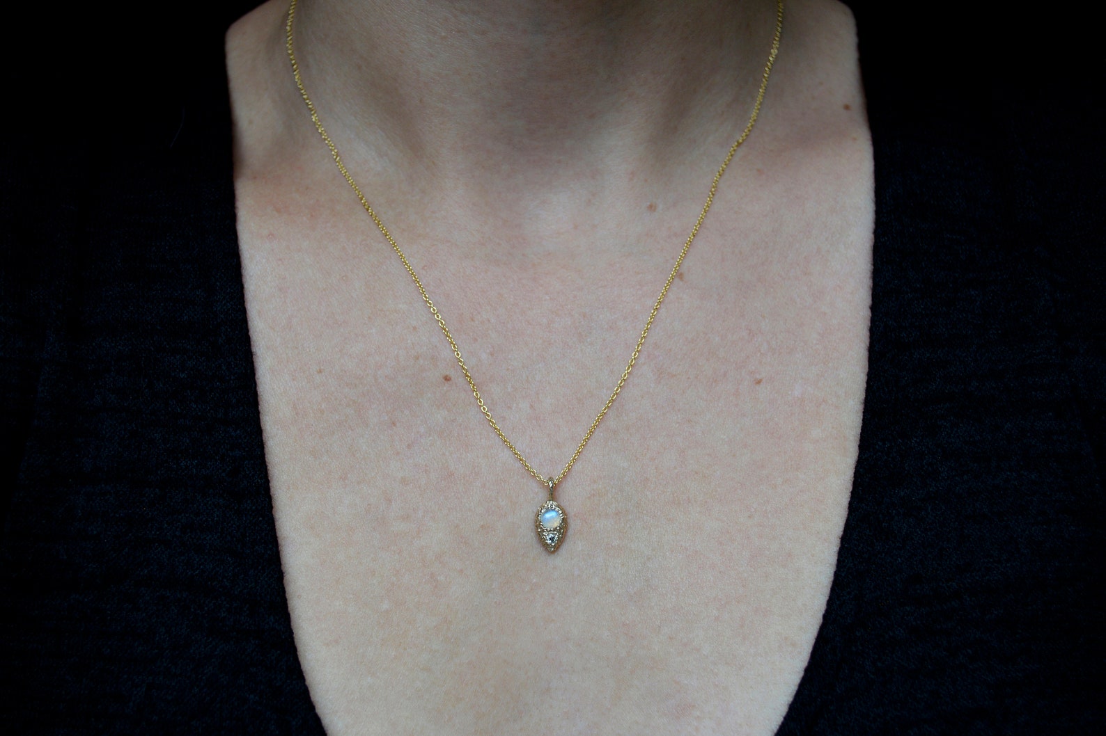 14k Beacon Necklace Diamond Necklace Small Diamond Pendant Etsy