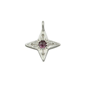 Colgante de estrella de brújula de plata, granate de rodolita, colgante de estrella de ópalo o zafiro de Montana, collar de piedras preciosas Rhodolite Garnet