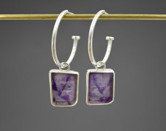 Silver Amethyst Hoops, Amethyst Earrings, February Birthstone, Silver Hoop Earrings, Amethyst