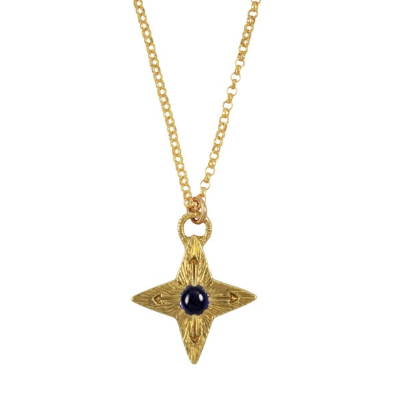 Sapphire Compass Star Necklace, Sapphire Necklace, Compass Necklace, Star Necklace, Star Pendant, North Star Necklace, Gemstone Necklace