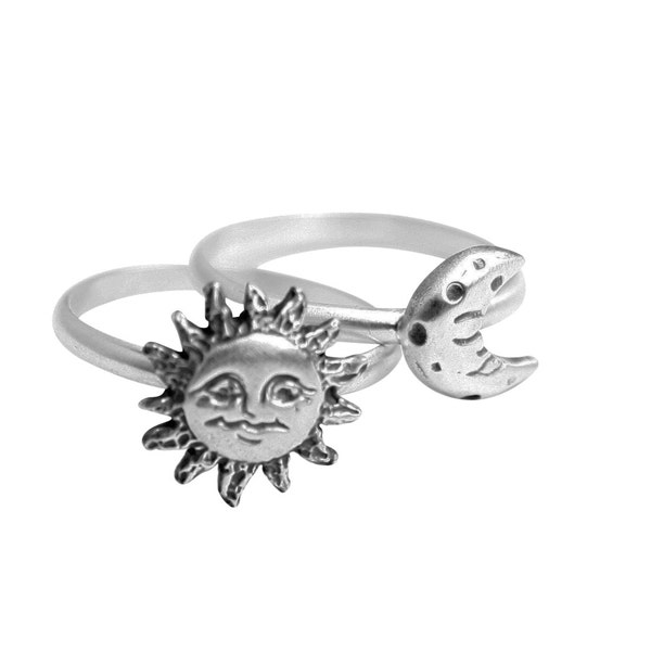 Sun and Moon Rings, Stacking Ring Set, Set of Two Silver Rings, Love you to the Moon, Stackable Rings, Silver Ring Set, Sun and Moon Ring St