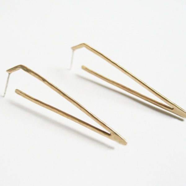 Brass Sharp Side Earrings, Spike Earrings, Gold Dangle Earrings, Gold Dagger Earring, Long Gold Earring, Statement Earring, Minimal Earrings