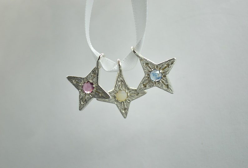 Colgante de estrella de brújula de plata, granate de rodolita, colgante de estrella de ópalo o zafiro de Montana, collar de piedras preciosas imagen 7