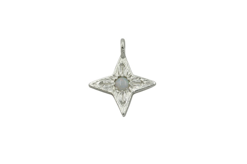 Colgante de estrella de brújula de plata, granate de rodolita, colgante de estrella de ópalo o zafiro de Montana, collar de piedras preciosas White Opal