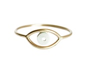 14k Gold Evil Eye Ring, Third Eye Ring, Thin Solid Gold Ring, Mixed Metal, Protective Jewelry, Evil Eye Jewelry