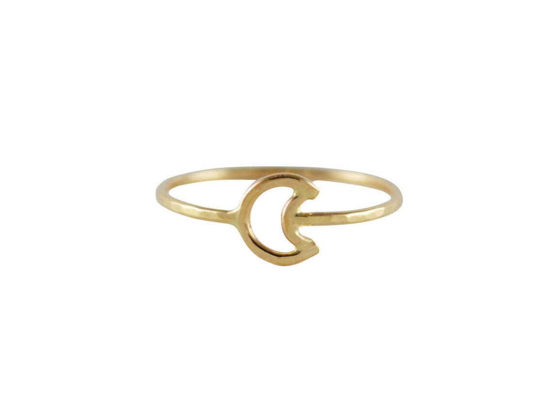 Gold Moon Ring, Thin Gold Ring, Crescent Moon Ring, Solid 14K Gold Ri…