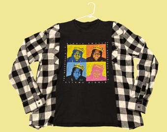 NWT XL/XXL Biggie Smalls Plaid Flannel Upcycled Campfire Shirt Oversized