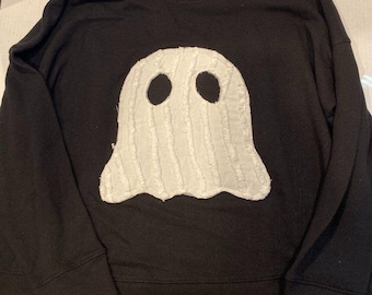 NWT XL upcycled handmade Chenille ghost sweatshirt Halloween
