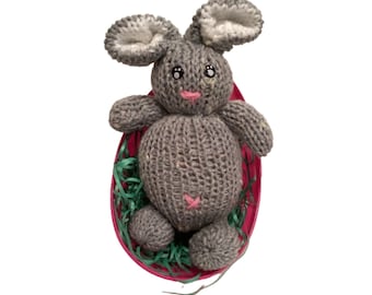 NWT Handmade, crochet, grey bunny in Easter egg approximately 12" amigurumi