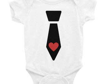 Boy's Heart Tie Valentine's Day Infant Short Sleeve Bodysuit onesie shirt