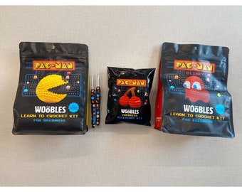 The Woobles Crochet Kit Leader of the Pac Pac-Man, ghost and cherries bundle