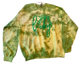 New Upcycled Tie-Dye Happy Go Lucky oversized Sweatshirt L Larage St Patrick's